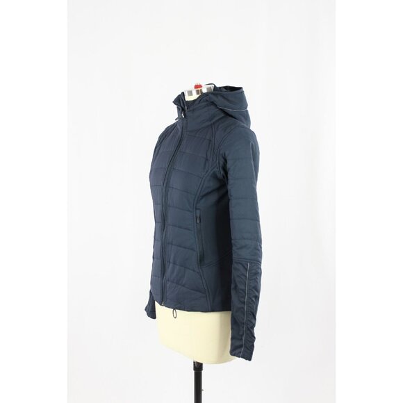 LULULEMON Extra Mile Navy Tech Fleece Removable Dickey Hooded Jacket, Size 4 - Picture 4 of 16